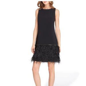 Feather Detail Sleeveless Crepe Shift Dress TAHARI